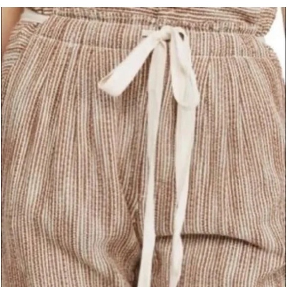 Free People Light At Sunrise Woven Cream/ Brown Crop Pants Size 4 - Picture 5 of 13